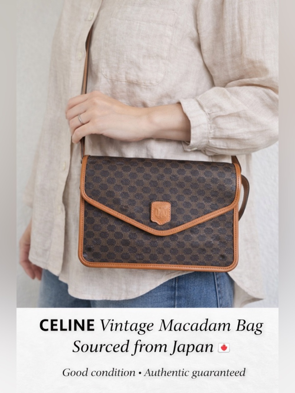 Celine Brown Macadam Canvas Messenger Bag with Tan Leather Trim - Picture 14 of 14